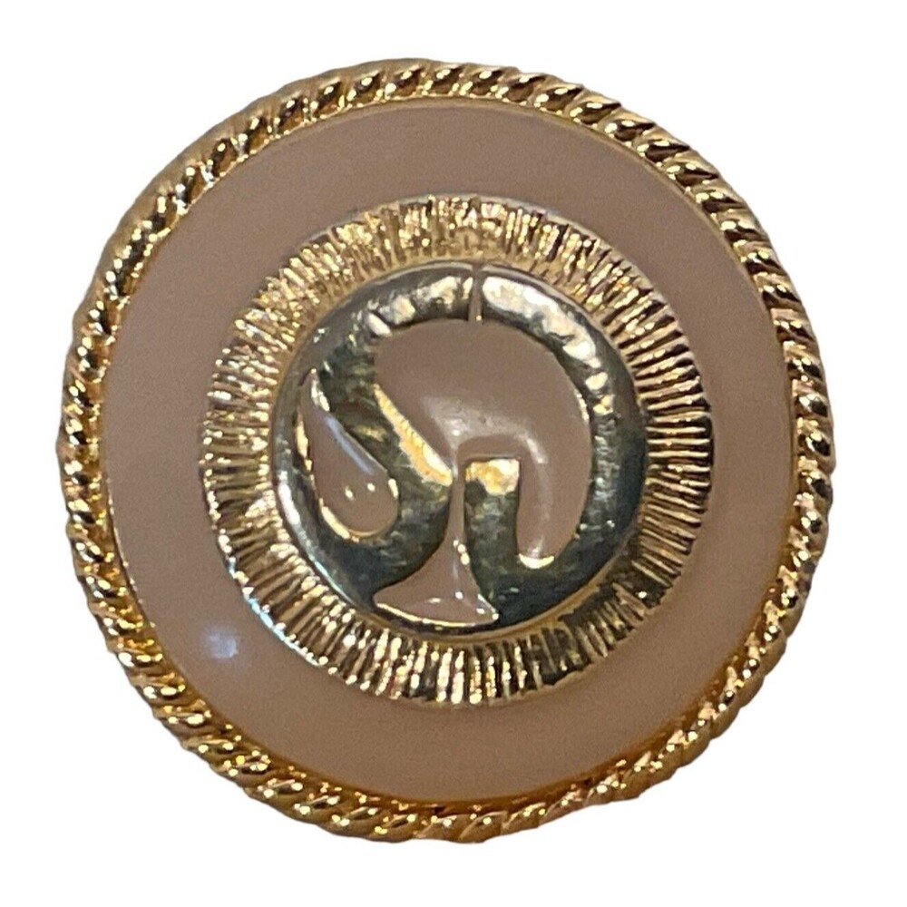 St. John Knits Replacement Button Round Gold Cream Enamel SJ Shank Sz 15/16”